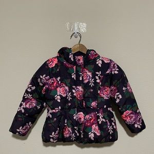 Kids Purple Cherokee Rose Print Winter Puffer Jacket